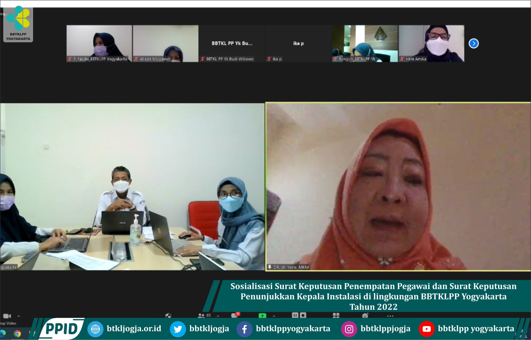 Sosialisasi Surat Keputusan Penempatan Pegawai dan Surat Keputusan Penunjukkan Kepala Instalasi di lingkungan BBTKLPP Yogyakarta Tahun 2022